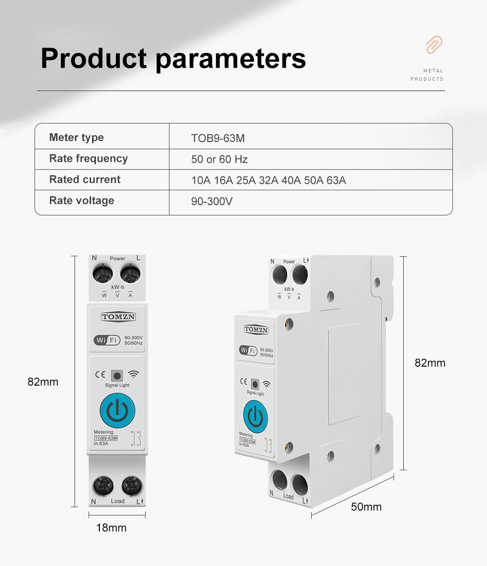Tomzn TOB9-63M 6in1 63A WIFI Smart Switch with monitoring