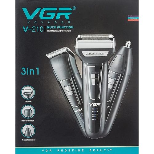VGR V-210 3 in 1 Original Multi Function Shaver & Trimmer Professional For Men-Portable Beard Trimmer Rechargeable Razor Men's Shaving Machine