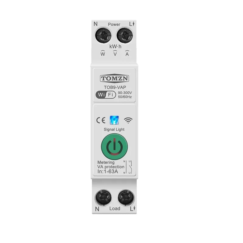 Tomzn TOB9-VAP 8in1 63A WIFI Smart Switch with monitoring and Protection, TOMZN wifi breaker full function