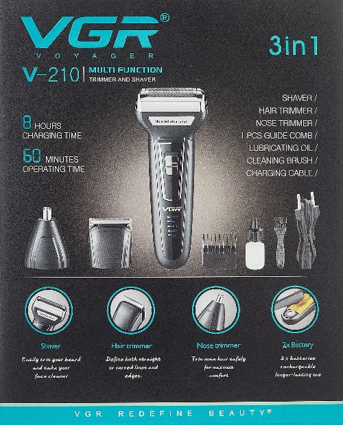 VGR V-210 3 in 1 Original Multi Function Shaver & Trimmer Professional For Men-Portable Beard Trimmer Rechargeable Razor Men's Shaving Machine