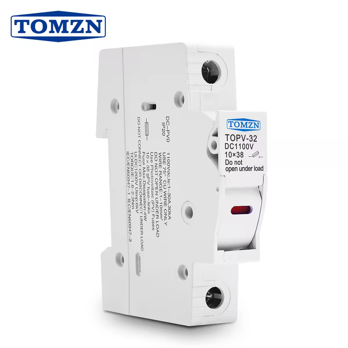 Tomzn TOPV-32 Fuse Holder for 10 x 38 gPV Fuses – Compatible with DC 1000V Systems