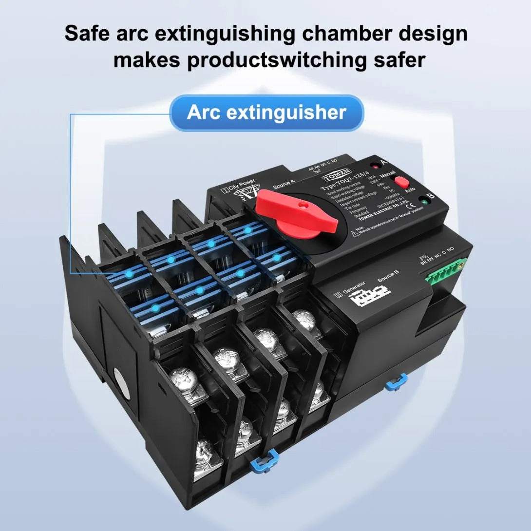 Tomzn TOQ7 4P-125A AC Three Phase Din Rail 220V Dual Power Automatic Transfer Switch ATS