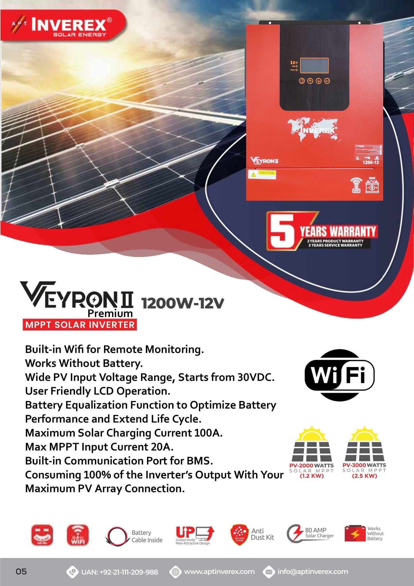 Inverex Veyron II 1200W-12V 1.2KW Off-Grid Solar Inverter with 2000W PV