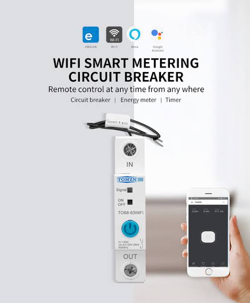 Tomzn 63A Single Phase WIFI Smart Energy Meter Kwh Metering Monitoring Circuit Breaker Timer Relay for Smart Home