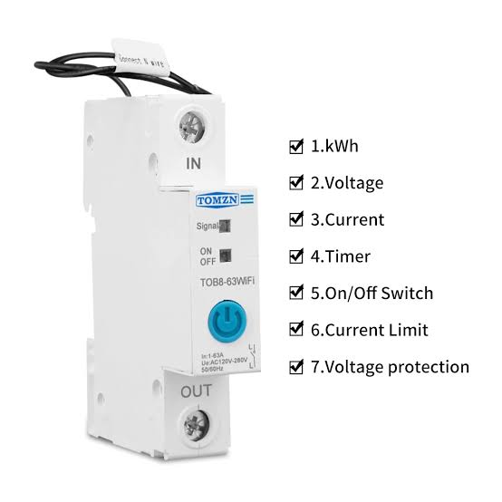 Tomzn 63A Single Phase WIFI Smart Energy Meter Kwh Metering Monitoring Circuit Breaker Timer Relay for Smart Home