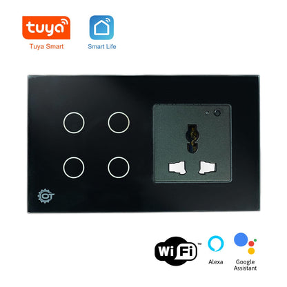 4 Gang Wi-Fi Glass Switch With 13A Wifi Socket Energy Monitoring