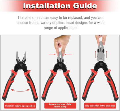 5in1 Multifunction Plier Quick Change Pliers Head Set with Wire Pliers, Scissors, Cable Cutter, Wire Stripper, Crimping Pliers for Home Use