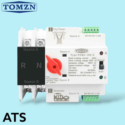 Tomzn TOQ5 2P-125A AC Single Phase Din Rail 220V Dual Power Automatic Transfer Switch ATS