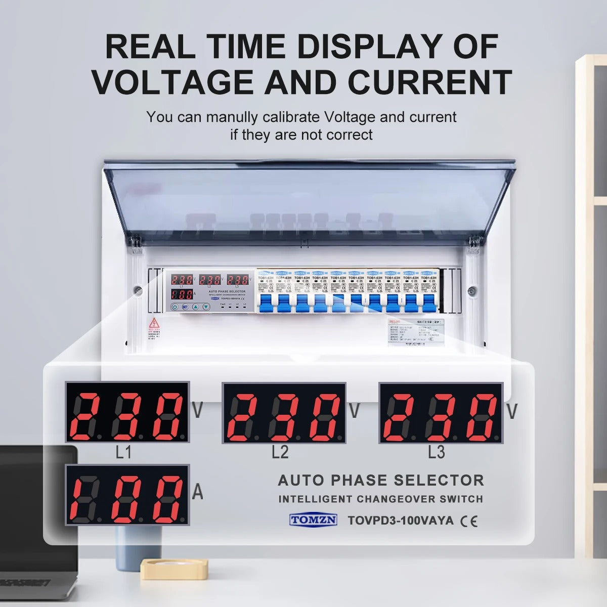 Tomzn TOVPD3-VAYA 3 Phase Auto Phase Selector Voltmeter Adjustable Over and Under Voltage Protection
