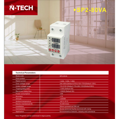 N-Tech SP2-80VA 63A Voltage Protection Device - Over and Under Voltage Protective Device