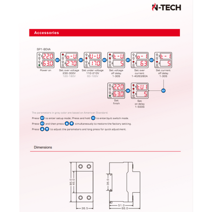 N-Tech SP2-80VA 63A Voltage Protection Device - Over and Under Voltage Protective Device