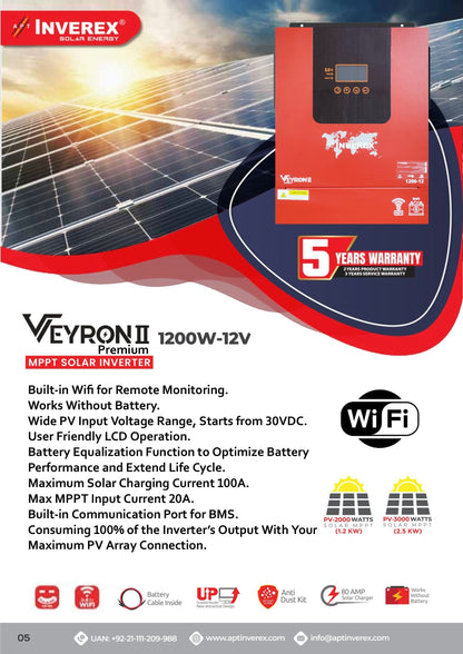 Inverex Veyron II 1200W-12V 1.2KW Off-Grid Solar Inverter with 2000W PV