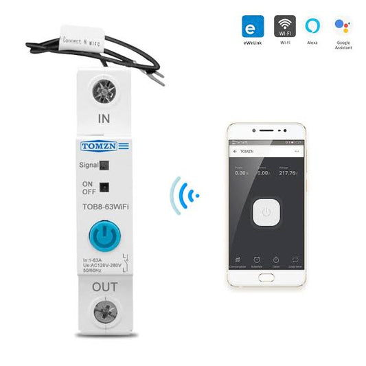 Tomzn 63A Single Phase WIFI Smart Energy Meter Kwh Metering Monitoring Circuit Breaker Timer Relay for Smart Home
